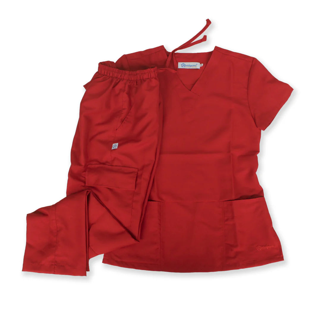 CONJUNTO QUIRURGICO COLOR ROJO CON FILIPINAS DE COLORES MUJER T- GRANDE