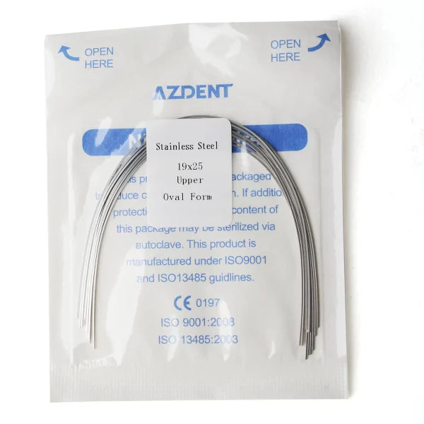 arco stainless steel .019 x .025 Upper/Lower natural por paquete